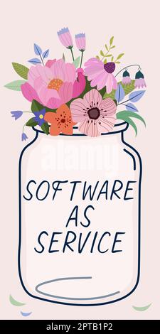 Handschriftliche Schilder Software as Service, Business Approach on Demand, lizenziert auf Abonnement und zentral gehostet Stockfoto