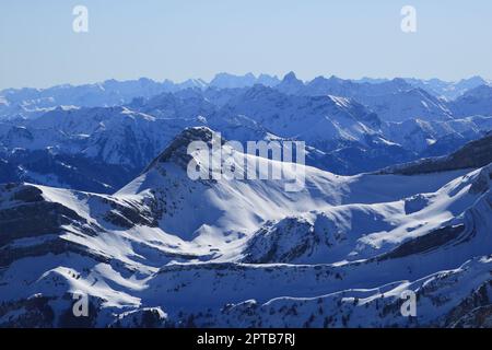 Die Gipfel vom Mount Chaeserrugg aus gesehen. Stockfoto