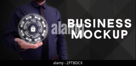 Textschild mit Business Mockup, Wort, das auf dem formellen schriftlichen Dokument für ein Geschäftsumgebung geschrieben ist Stockfoto