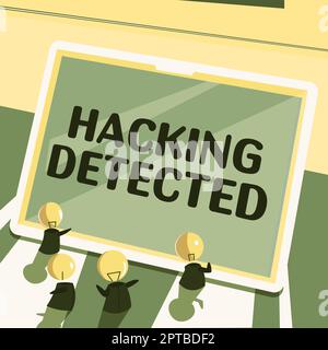 Schreiben Text anzeigen Hacking erkannt, konzeptuelle Fotoaktivitäten, die versuchen, die Angelegenheiten zu gefährden, werden aufgedeckt Little Robots Drawing Pressing on Ta Stockfoto
