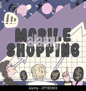 Konzeptionelle Bildunterschrift Mobile Shopping, konzeptuelles Foto zum Kauf von Waren, die mit einem Mobiltelefon durchgeführt werden Stockfoto