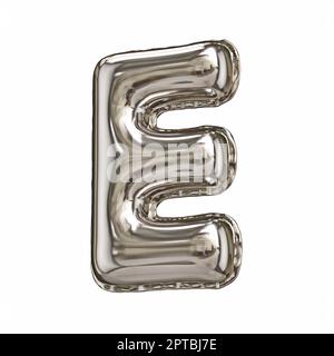Silberner Folienballon Schrift Buchstabe E 3D Rendering Illustration isoliert auf weißem Hintergrund Stockfoto