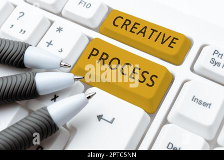Handschrift Text kreativer Prozess, Geschäftsübersicht Ideen in etwas Wertvolles verbinden Kreativität abstrakter Schreibassistent praktiziert schnelles Tippen, Prog Stockfoto