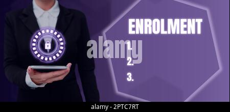 Handschriftenschild Einschreibung, konzeptuelle Foto-Umgebung, in der Person, Tier oder Pflanze lebt oder operiert Lady in Anzug hält Stift symbolisiert su Stockfoto