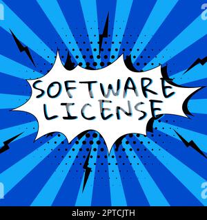 Textschild mit Softwarelizenz, konzeptueller Fotozustellung eines Briefes oder Pakets schneller und teurer Thinking New Writing Concepts, Breakin Stockfoto