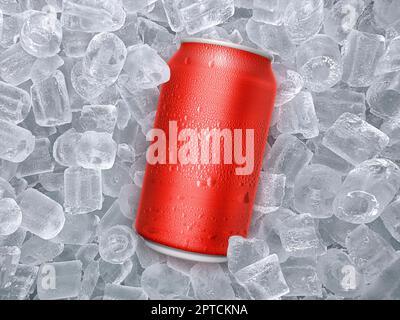 Dose kaltes Getränk, Eiskubea saftig. Erfrischendes Getränk im Sommer Stockfoto