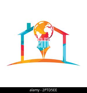 Stiftspitze und Globe-Logo-Vektor. Logo Für Den Bildungsbereich. Design mit Vektorlogo für Bildungseinrichtungen und Bildungseinrichtungen. Stock Vektor