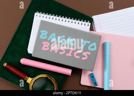 Text zeigt Inspiration Zurück zu Grundlagen, Konzept bedeutet gesunden Alltag gute Ernährung Übungen Stockfoto