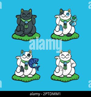 Vier Katzen lächeln in unterschiedlicher Pose Stock Vektor