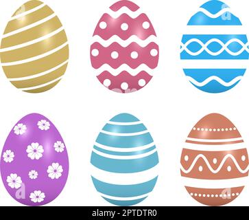 Osterei-Vektorset. Gefärbte Eier mit unterschiedlichem Muster auf weißem isoliertem Hintergrund. Stock Vektor
