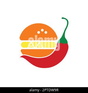 Logo für würzige Burger-Vektoren. Chili- und Burger-Logo. Stock Vektor