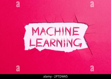 Hand schreiben Zeichen Machine Learning, Business zeigen das Konzept, dass ein Computer neue Daten selbst lernen kann Stockfoto