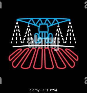 Symbol für Bewässerung, Boden und Düngung des Traktors auf schwarzem Hintergrund. Zeichen Landwirtschaft. Graph-Symbol für Ihr Website-Design, Logo, App, UI. Vektor Stockfoto