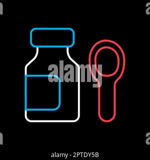 Sirup Medizin Flasche isoliert Vektor auf schwarzem Hintergrund Symbol. Medizin und Gesundheitswesen, medizinische Unterstützung Zeichen. Graph-Symbol für medizinische Website und ein Stockfoto