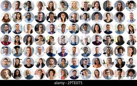 Menschen Stehen Vor Kopfschuss Collage. Verschiedene Avatarportraits Stockfoto