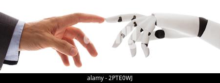 Human Touch Des Roboters. Robotische Zusammenarbeit Und Künstliche Intelligenz Stockfoto