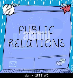 Textschild mit Public Relations, Konzept bedeutet den Zustand der Beziehung zwischen der Öffentlichkeit und einem Unternehmen Stockfoto
