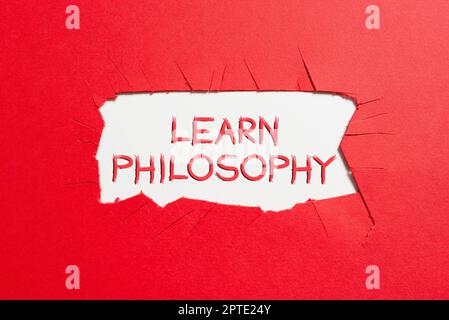 Text mit Inspiration Lernen Sie Philosophie, Business Showcase Lernen Sie fundierte Forschungs- und Analysemethoden zu entwickeln Stockfoto