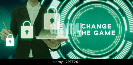 Konzeptionelle Darstellung Change the Game, Word Written on Make a movement tun etwas anderes, neue Strategien Stockfoto
