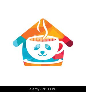Designvorlage für Panda Coffee Vector Logo. Café-Bar oder Restaurant-Logo-Konzept. Stock Vektor