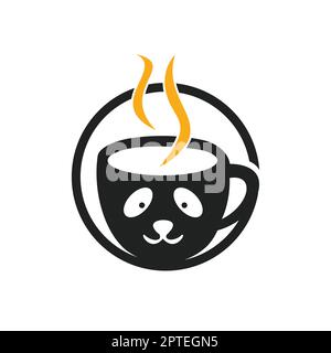 Designvorlage für Panda Coffee Vector Logo. Café-Bar oder Restaurant-Logo-Konzept. Stock Vektor