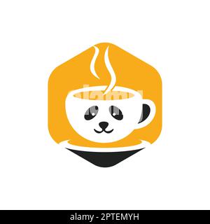 Designvorlage für Panda Coffee Vector Logo. Café-Bar oder Restaurant-Logo-Konzept. Stock Vektor