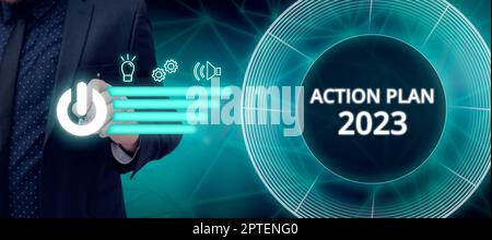Konzeptionelle Bildunterschrift Aktionsplan 2023, konzeptionelle Foto-To-Do-Liste enthalten eine Reihe von Dingen, die im nächsten Jahr erledigt werden sollen Stockfoto