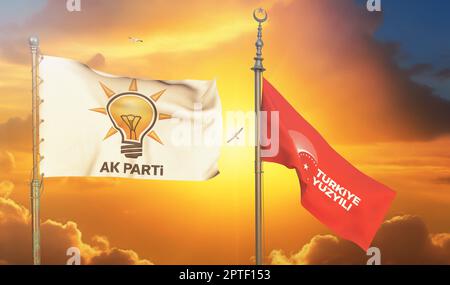 AkParty-Flagge, AKP-Logo, Republik Türkiye Stockfoto