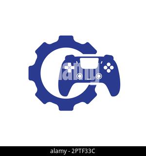 Gamepad Repair Vektor-Logo-Designvorlage. Ausrüstung mit Konsolensymbol und Vektorlogo. Stock Vektor