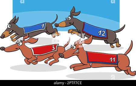 Cartoon-lustige Dackel reinrassige Hunde Rennen Stock Vektor