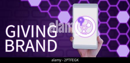 Textschild mit Angabe der Marke, Konzeptfoto der Prozess der Namensgabe an Produkte oder Dienstleistungen eines Unternehmens Stockfoto