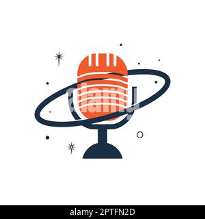 Podcast Planet Vector Logo Design. Logo für kreative Space-Podcasts. Stock Vektor