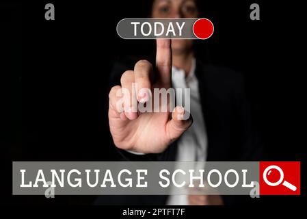 Handschrift Text Sprachschule, Wort geschrieben an Bildungseinrichtung mit Schwerpunkt auf Fremdsprachen Stockfoto