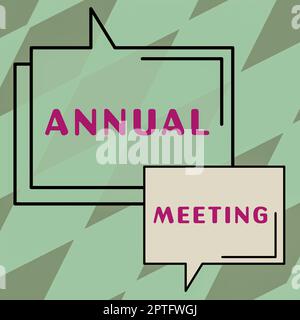 Textschild mit der Jahresversammlung, Konzept bedeutet, dass jährlich für die Diskussion über die Zukunft des Unternehmens geplant ist Stockfoto