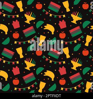 Happy Kwanzaa Holiday African nahtlose Muster-Design mit Festival-Stil-Element auf Vorlage Hand gezeichnet Cartoon flache Illustration Stockfoto