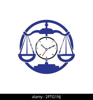 Law Time-Vektor-Logo-Design. Skalierung mit dem Vektorlogo des Uhrensymbols. Stock Vektor