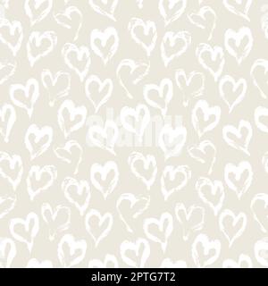 Nahtloses Herzmuster, handbemalt mit Tintenpinsel. Grafikdesign-Element. Scrapbooking, Valentinskarte, Tapete, Babydusche, Hochzeitseinvita Stockfoto