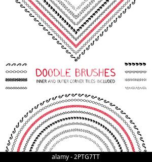 Doodle Pinsel Set mit Innen- und Außenecken, handgezeichnete Vektorgrafik Stockfoto