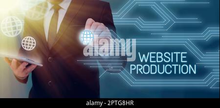 Konzeptionelle Beschriftung Website-Produktion, Geschäftsidee Erstellen von Websites mit Layoutinhalt und Grafikdesign Stockfoto