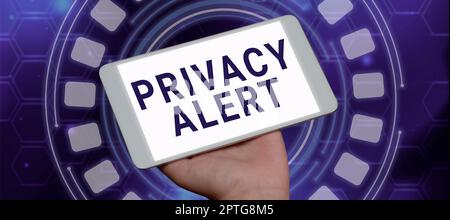 Textunterschrift mit Datenschutzhinweis, Geschäftsübersicht warnt den Benutzer vor dem Risiko, dass Ihre Daten gestohlen werden können Stockfoto