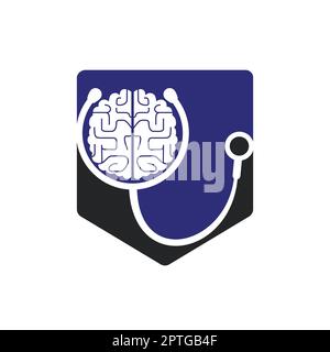 Brain care vector logo template. Stethoscope and human brain icon logo design. Stock Vektor
