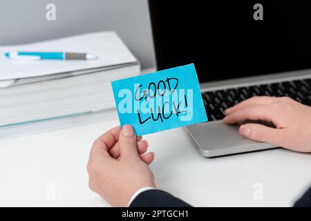 Inspiration zeigt Zeichen viel Glück, Internetkonzept Ein positives Glück oder ein glückliches Ergebnis, das eine Person haben kann Stockfoto