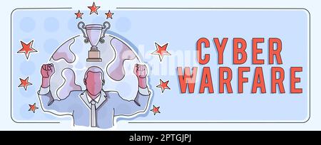 Konzeptunterschrift Cyber Warfare, Business Idea Virtual war Hackers System greift digitalen Dieb Stalker an Stockfoto