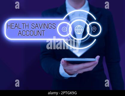 Inspiration zeigt Zeichen Health Savings Account, Internet-Konzept-Nutzer mit hoher Selbstbehalt Krankenversicherung Stockfoto