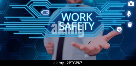 Text zeigt Inspiration Arbeitssicherheit, Business zeigt Präventivmaßnahmen, die von Firmen zum Schutz der Gesundheit der Arbeitnehmer angewendet werden Stockfoto