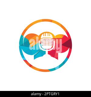 Podcast-Design-Vorlage für das Vektorlogo des Küchenchefs. Logo des singenden Küchenchefs. Stock Vektor