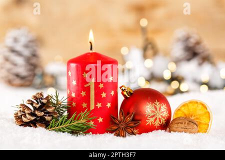 Erster 1.. Sonntag im Advent mit Kerze Weihnachtszeit Deko Dekoration Stockfoto