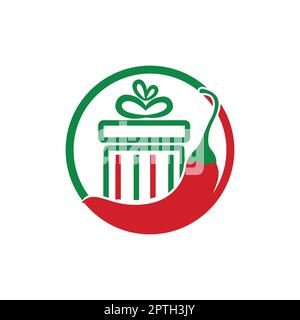 Spicy gift vector logo design template. Red chili gift vector logo design. Stock Vektor