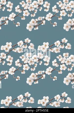 3D-Darstellung nahtloses Muster mit dekorativen Blumen. Stockfoto