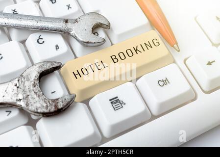Schreiben Anzeige Text Hotel Buchung, Business Schaufenster Online-Reservierungen Presidential Suite De Luxe Hospitality Stockfoto